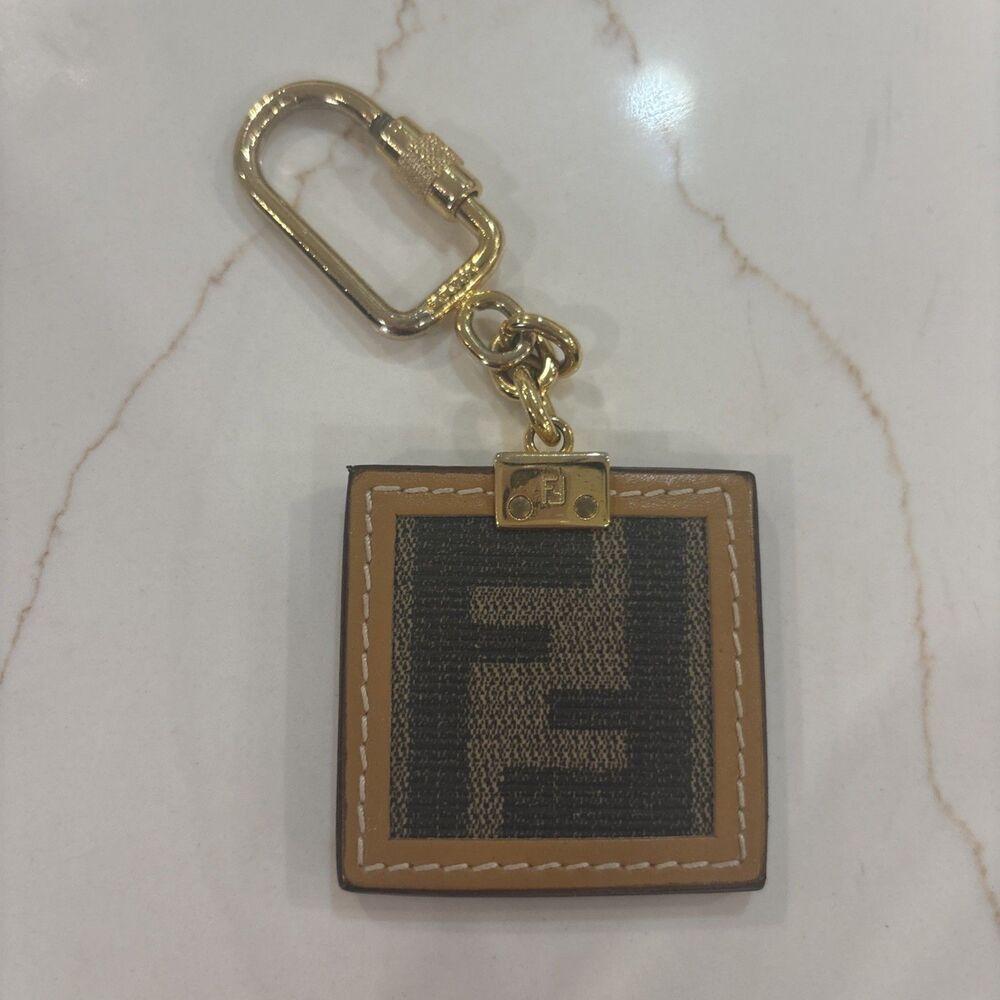 Fendi Square Leather Keychain Logo Vintage Made in Italy